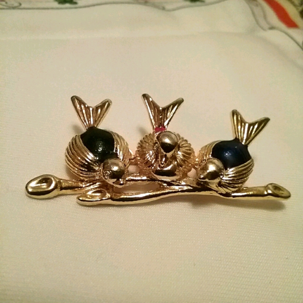 Bird Trio Pin Brooch.